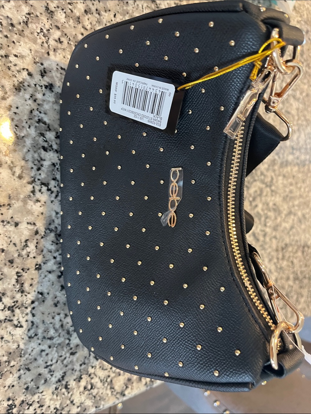 bebe Black Crossbody with Gold Stud Accents